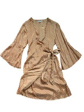 Billabong Womens Print Wrap Mini Dress With Bell Sleeves Size S